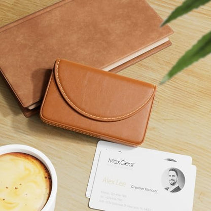 MaxGear Business Card Holder, PU Leather Business Card Case, Light Coffee - color: Light Coffee