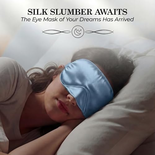 SLEEP SANCTUARY 100% Pure Mulberry Silk Sleep Mask - 22 Momme Light Blocking 3D Contour Silk Eye Mask for Sleeping - Secure Fit for Side Sleepers, Women & Men - Cloud Soft (Misty Blue) - color: Misty Blue