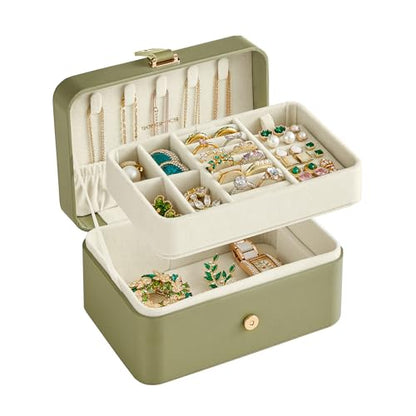 SONGMICS Travel Jewelry Organizer, 2-Layer Portable Jewelry Box Case - color: Laurel Green