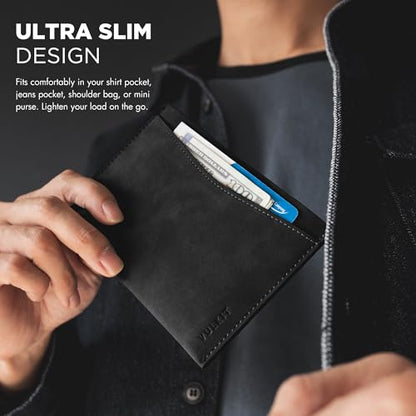 VULKIT Passport Cover Ultra Slim Design Leather Passport Sleeve RFID Blocking with 2 Card Slots, Anti-Theft Travel Essentials - color: Black