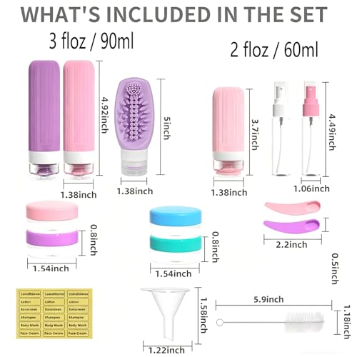 Vitog 16 Pack Travel Bottles with Body Brush, TSA Approved Toiletry Kit - color: Purple