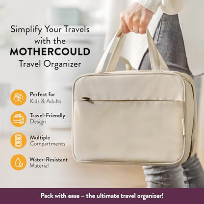 Mothercould Large Kids Travel Organizer, Hanging Bag With Hook, Beige - color: Beige, size: Large