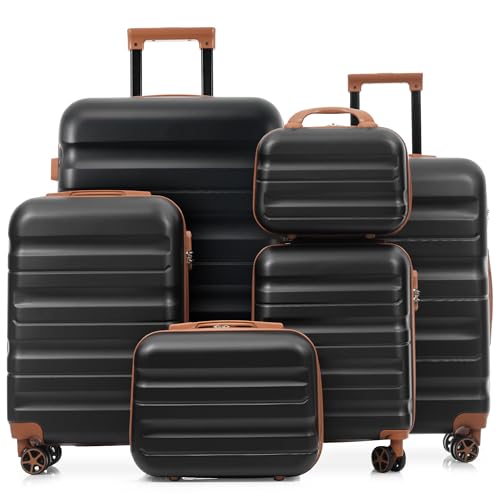 Merax Luggage Set 6 Piece, Hardshell Spinner Suitcases for Family Trips - color: Black Brown, style: 6-piece Set