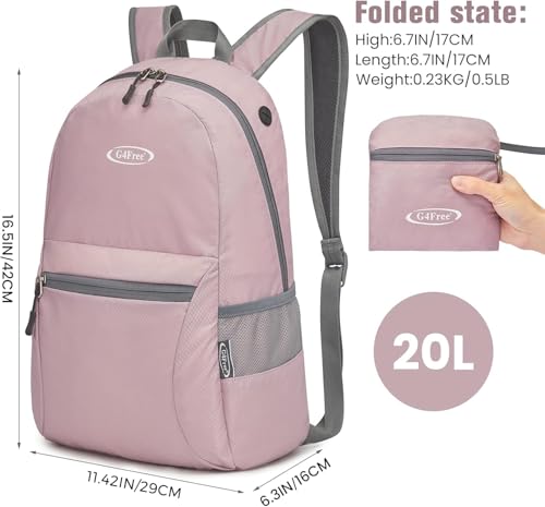 G4Free 20L Small Packable Travel Hiking Backpack for Men Women - color: Light Pink, size: 20L