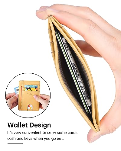 Teskyer Slim Minimalist Wallet for Men, RFID Front Pocket Card Holder - color: Lichee Yellow