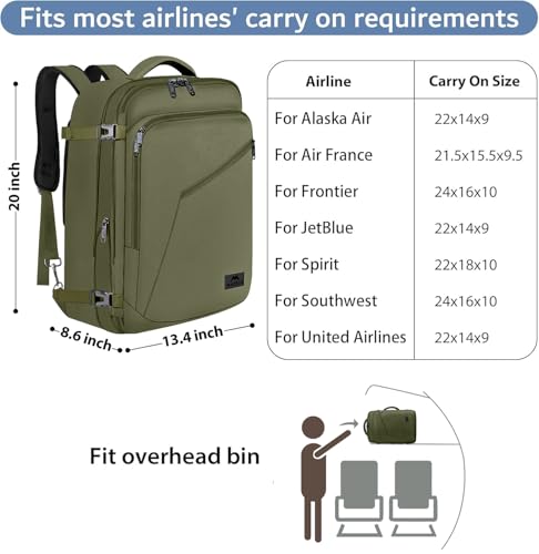MATEIN Mens Backpack for Travel, Extra Large Expandable Carry on Backpack - color: Olive Green, size: XX-Large