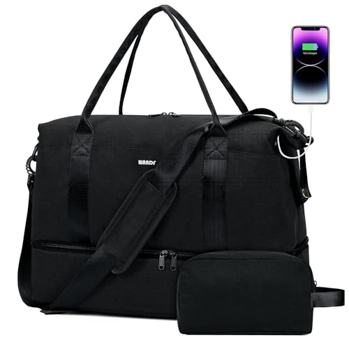 WANDF Personal Item Travel Bag, Carry On Weekender Bag for Women - color: Black