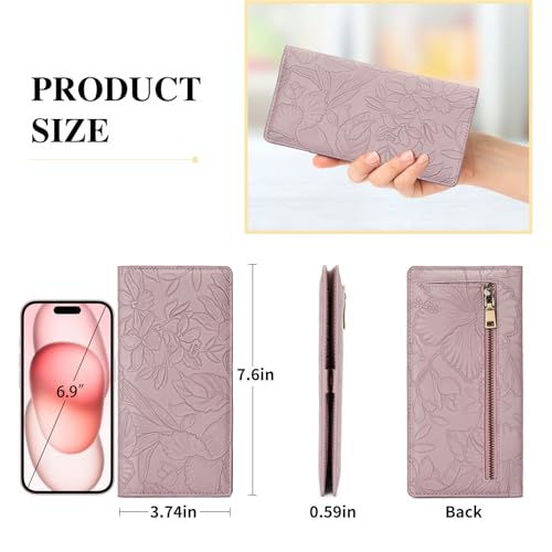 FALAN MULE Ultra Slim Thin Wallet for Women Bifold Leather RFID Blocking Designer Credit Card Holder - color: Relief light purple