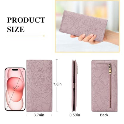 FALAN MULE Ultra Slim Thin Wallet for Women Bifold Leather RFID Blocking Designer Credit Card Holder - color: Relief light purple