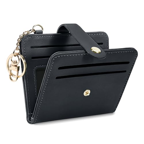 Airkit Small Wallet Women RFID, PU Leather Card Holder with Keychain - color: Black