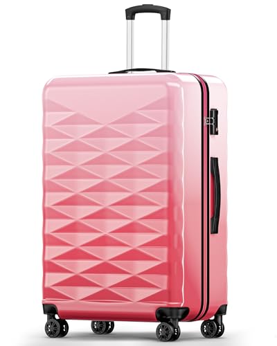 Suitour 28 inch Luggage With Spinner Wheels,Hard Shell Suitcases with Wheels TSA Checked Travel Suitcase - color: Pink, size: 28" Checked