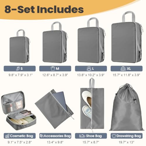 8-Set Compression Packing Cubes for Travel - color: Dark Gray, size: 8-Set