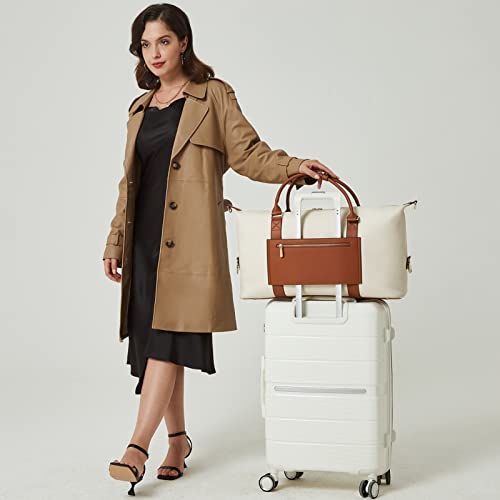 BOSTANTEN Weekender Bags for Women Genuine Leather Duffle Overnight Bag - color: Beige&Brown