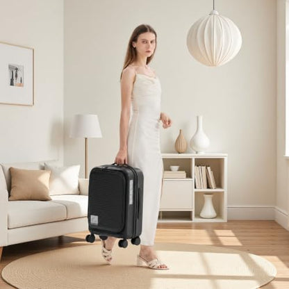 20" Carry On Luggage, Small Top Opening Suitcase, Black - color: Black