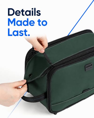ZEEMO Travel Toiletry Bag for Men, Full Open Dopp Kit with Dual Compartment - color: Green, size: Large