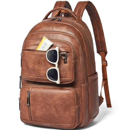 LATMAP Vegan Leather Backpack 17Inch Laptop Backpack for Women Men Brown - color: Brown