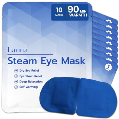 LANNA Heated Steam Eye Mask, Disposable 120 Minutes, Blue Unscented, 10 Pcs - color: Unscented Blue, size: 10 Eye Masks