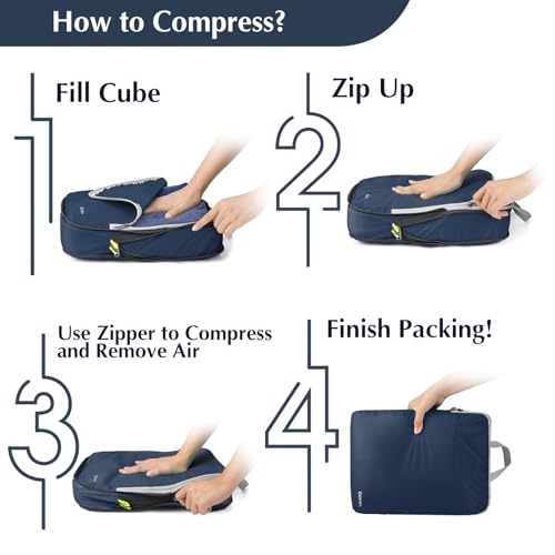 Gonex Compression Packing Cubes, 4-Piece Expandable Travel Organizers - color: 4-Purplish Blue, size: 4 Set