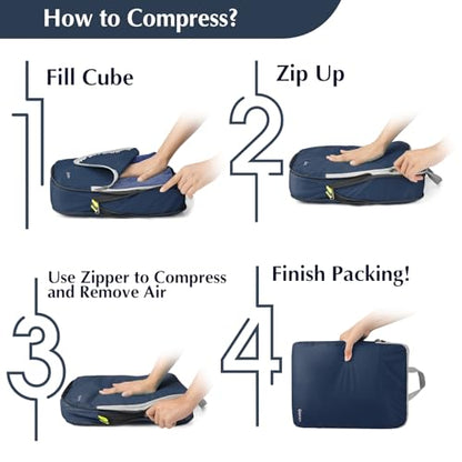 Gonex Compression Packing Cubes, 4-Piece Expandable Travel Organizers - color: 4-Purplish Blue, size: 4 Set