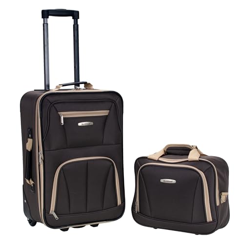 Rockland Fashion Softside Upright Luggage Set,'Expandable,Lightweight,Telescopic Handle,Wheel, Brown, 2-Piece (14/19) - color: Brown, size: 2 Piece (19"/14" Tote)