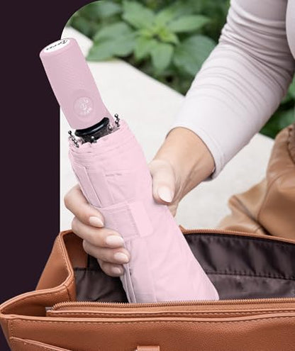 Windproof Travel Umbrella - Compact & Withstands Winds up to 100MPH, Strongest Premium Auto Folding Umbrella for Rain and Sun - Durable, Light & Portable for Women & Men, Fits Backpack & Cars - color: Pastel Pink 1-Pack