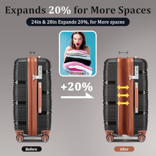 TRAVELEO Luggage Sets 4 Piece Expandable Suitcase Set with TSA Lock - color: Black, size: 4 Piece Set (14in/20in/24in/28in)