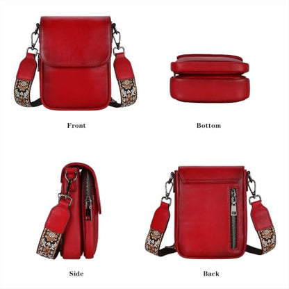 HESHE Small Leather Crossbody Bag for Women RFID Phone Purse with Card Slot - color: Red
