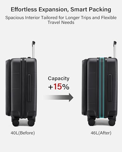 Hanke Hardside Expandable Carry On Luggage, 20 Inch Top Opening Suitcase - color: Jet Black, size: 20 Inch EXT