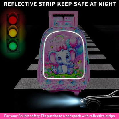 WZLVO 4PCS Rolling Backpack for Girls, Kids Roller School Bookbag with wheels, Elephant Water Resistant Wheeled Backpacks set for Teens Elementary Trave - color: Pink Elephant