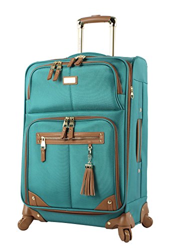 Steve Madden Designer Luggage - Checked Large 28 Inch Softside Suitcase - Expandable for Extra Packing Capacity - Lightweight Bag with Rolling Spinner Wheels (Harlo Teal Blue) - color: Harlo Teal Blue