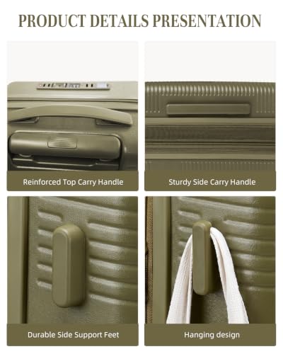 Timeet Checked Luggage, 28 Inch Large Size Hardside Suitcase with Spinner Wheels, Expandable Polycarbonate Rolling Luggage, TSA Lock, Built-in USB Charging, Wet Dry Separation Pocket, Olive Green - color: Olive Green, size: 28 inch
