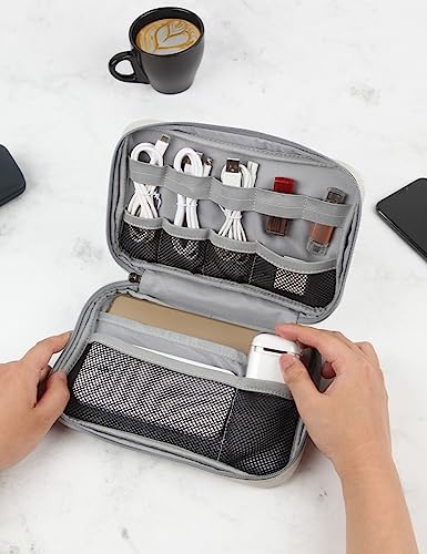 GOX Tech Pouch Accessories Case Organizer for Travel Small Electronics Bag - color: BEIGE-Large
