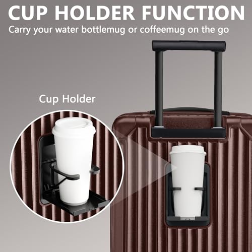 Joyway Carry On Luggage, Expandable Suitcase with Smart Cup Holder and USB Port, 20 IN Hardside Checked with TSA Lock Spinner Double Wheels (Coffe, Carry-On 20-Inch) - color: Coffee, size: Carry-On 20-Inch