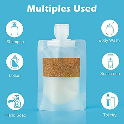TailaiMei 12 Pieces Travel Pouches for Toiletries, TSA Approved Portable Travel Size, Refillable Stand Up Pouch for Shampoo/Conditioner/Lotion (50ml/1.7oz) - size: 12Pcs 1.7 Ounce