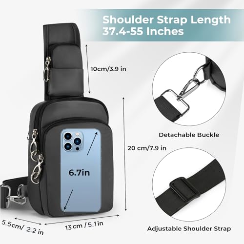 BROADREAM Sling Bag, Crossbody Bag with Anti-Theft Lock Zipper, RFID Blocking & Water Resistant for Travel Work Sport - color: Gray