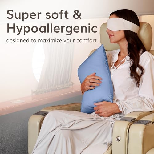 Happyluxe Travel Pillow for Airplanes | USA Made Small Pillows for Sleeping - color: Serenity Blue