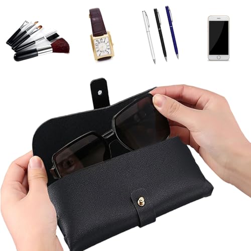 Faux Leather Glasses Pouch, Portable Bag for Sunglasses travel glasses bag - color: Black