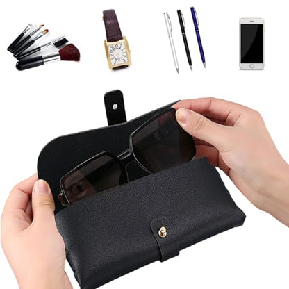 Faux Leather Glasses Pouch, Portable Bag for Sunglasses travel glasses bag - color: Black
