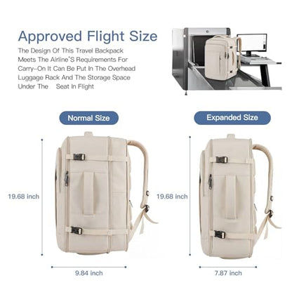 Travel Backpack For Women, Extra Large 50L Expandable Carry On Backpack - color: Beige, size: 2X-Large(20"x14"x10")
