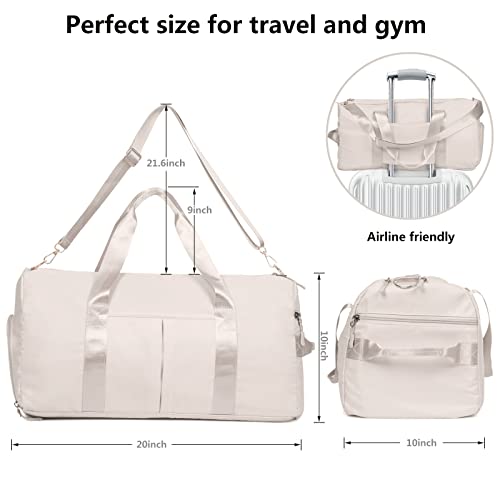 Duffle Bag Gym Bag, Personal Items Bag, Overnight Weekender - color: beige