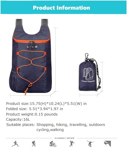 levayhill 16L Foldable Hiking Backpack,Small Packable Daypack,Dark Blue - color: Dark Blue