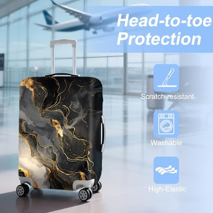 ANNA QUEEN Travel Luggage Cover Suitcase Protector Suitcase Cover Anti-Scratch,Stretchable Bag Cover Washable Durable Polyester - color: Black and gold, size: L(fits 28-30Inch suitcase)