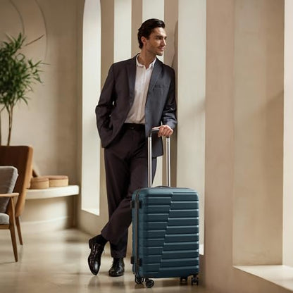 Coolife Lightweight Luggage with TSA Lock,Medium Checked Teal Blue - color: Teal Blue, size: Medium(24in)