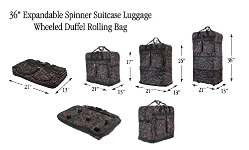 36'' Expandable Rolling Duffel Bag Suitcases w/Wheels,Foldable Luggage Bag - color: FloralParis, size: 36"
