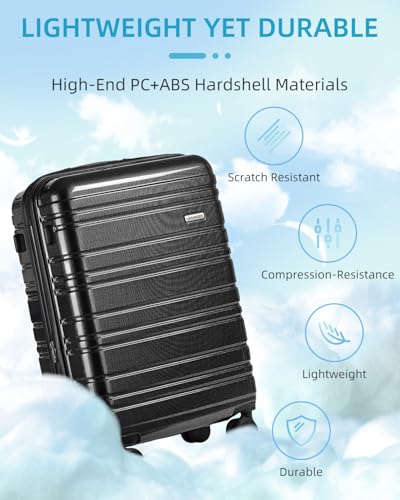 LARVENDER Luggage Sets 6 Piece Expandable Suitcases Set, Glossy Black - color: Glossy Black 6PCS, size: Family Set