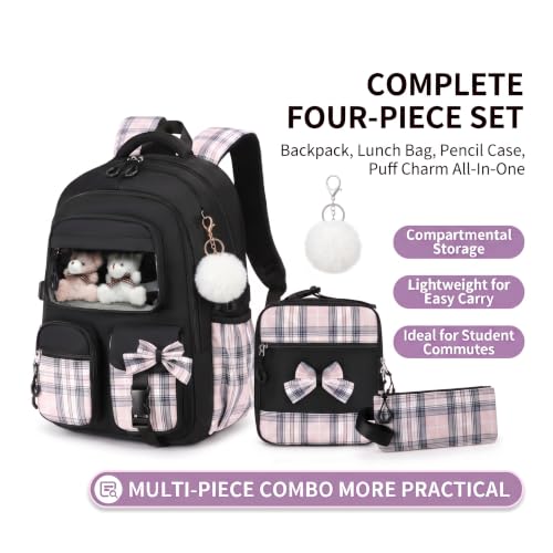 PiPiCat Backpack for Girls 4 in 1 Back to School Bookbag - color: K4 Butterfly Black