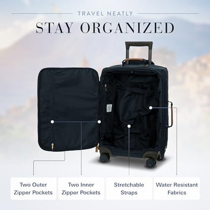 Bric's X-Travel 21” Carry-On Spinner – Airline Approved Luxury Softside Luggage with 360° Wheels, Recycled Water-Resistant Fabric, Interior Pockets, and Leather Details – Navy - color: Navy, size: Carry-On