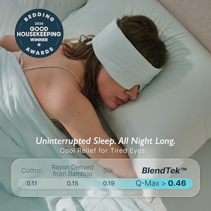 Breescape Cooling Silky Eye Mask, Instant Cool-to-Touch Fabric with Silent Closure, Full-Coverage Light Blocking, Adjustable Soft & Breathable Design for Ultimate Sleep Comfort, Comes with Travel Bag - color: Mint Green