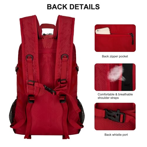 Goloni 45L Foldable Hiking Daypack, Lightweight Water‑Resistant Backpack - color: Red
