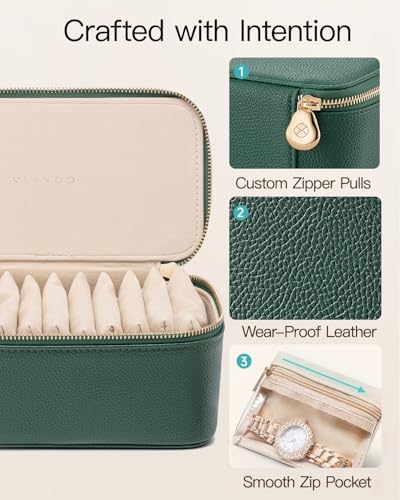 VLANDO Jewelry Boxes for Women with 12 Clear Velvet Zipper Pouches,Green - color: D.12 PCS Green